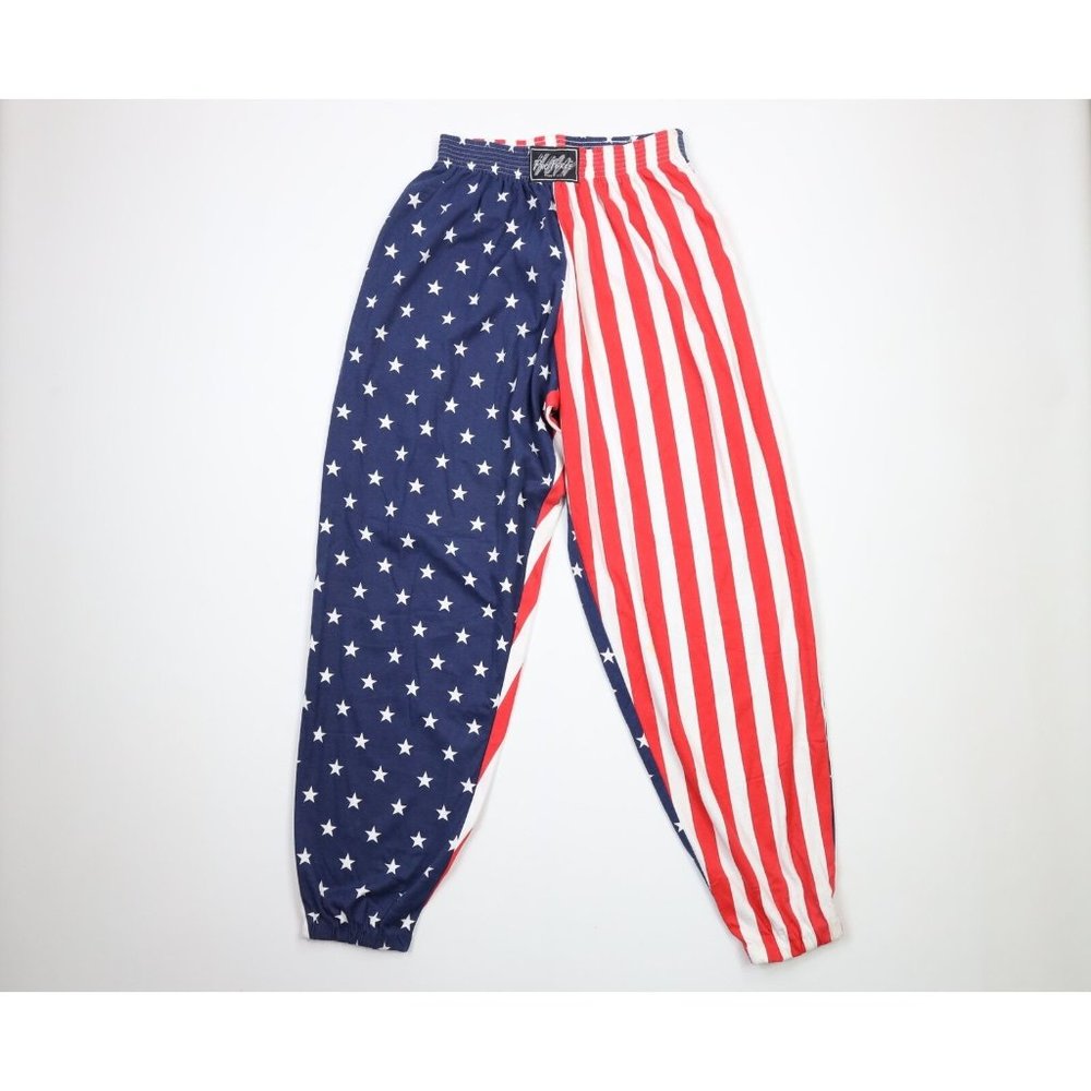 Vintage 90s Streetwear 2XL Gym Weightlifting USA Flag Harem Joggers Pants USA